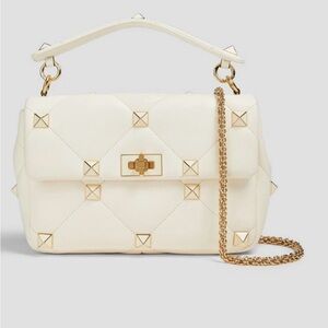 VALENTINO GARAVANI Quilted Leather Satchel Bag Rockstuds Chain Strap